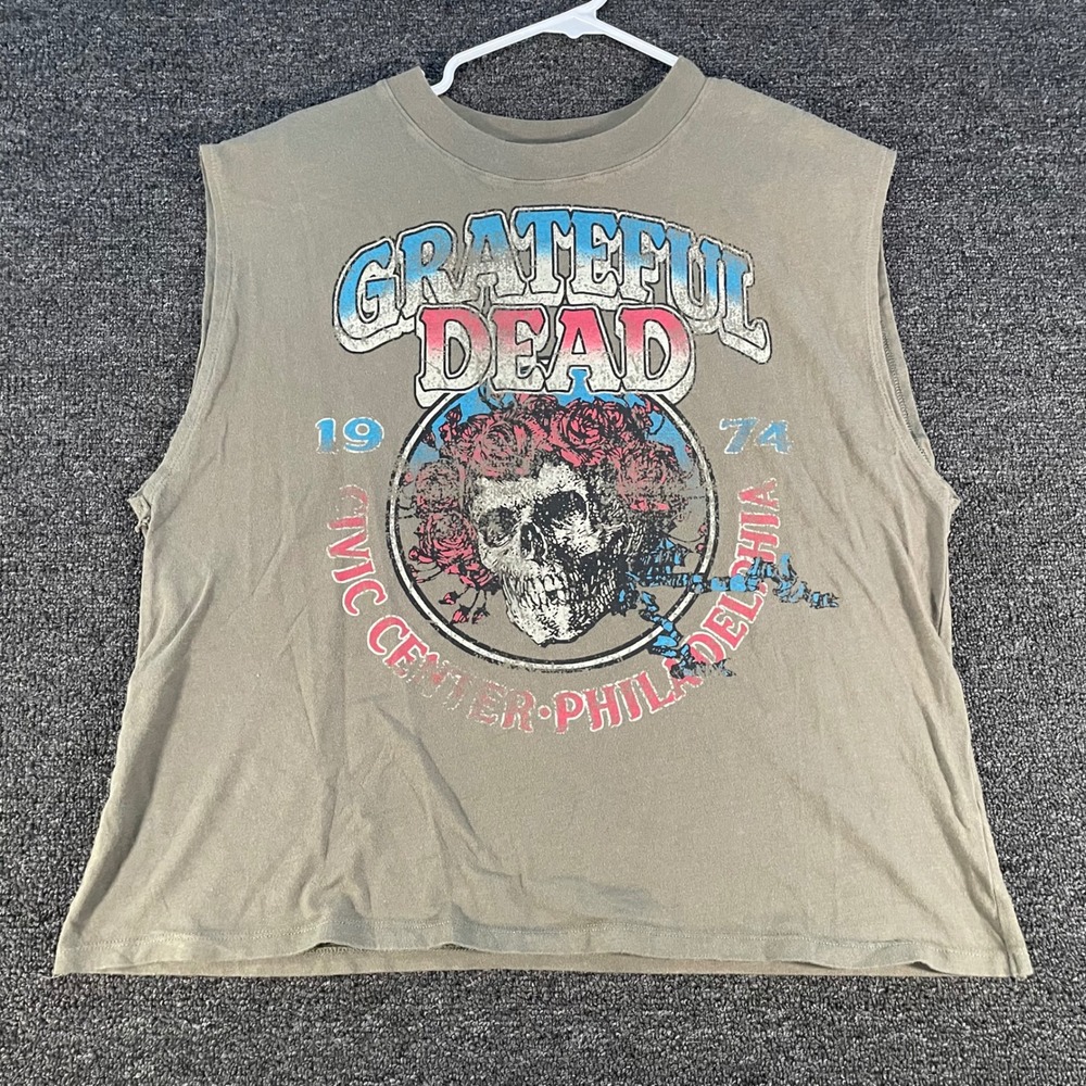 Junk Food Grateful Dead Muscle Tee Mens Large Olive Green Good 1974 Philadelphia